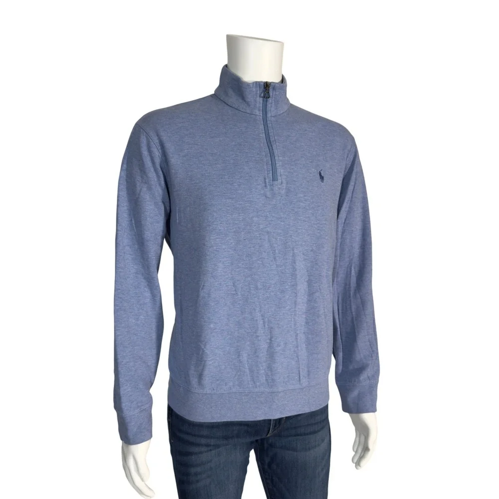 Polo Ralph Lauren Quarter Zip Pullover Mens Large Blue Excellent‎ Heathered Knit